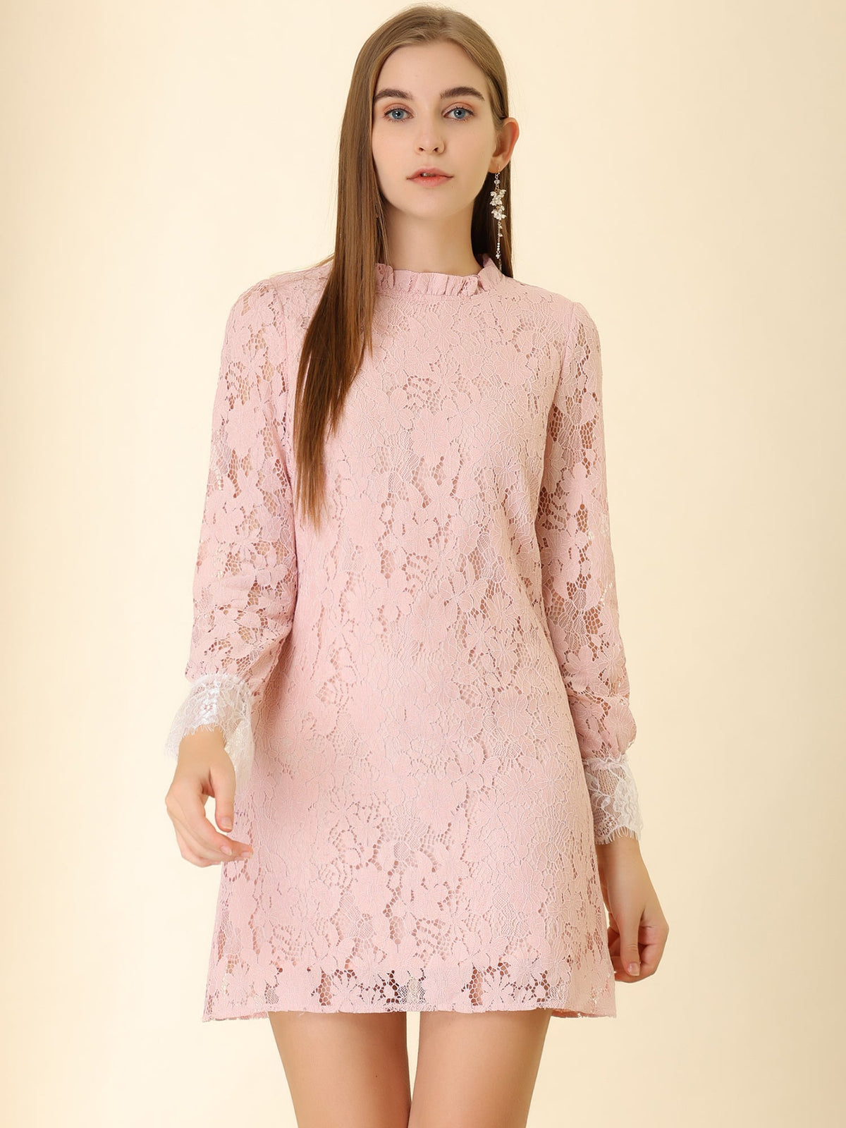 Floral Lace Crew Neck Dress
