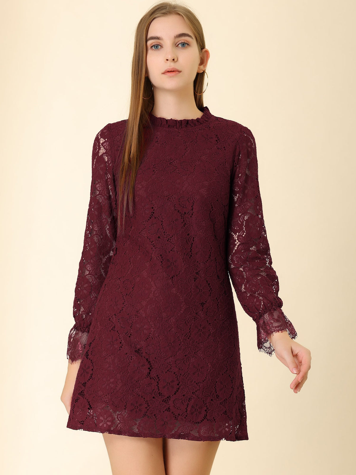 Floral Lace Crew Neck Dress