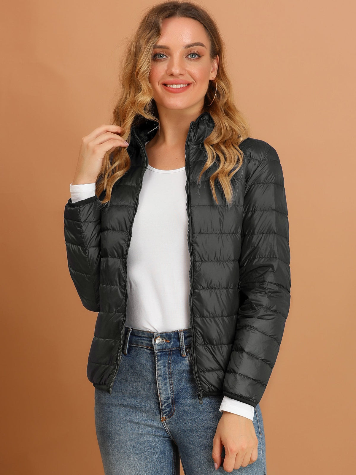 Slant Pocket Elastic Cuff Puffer