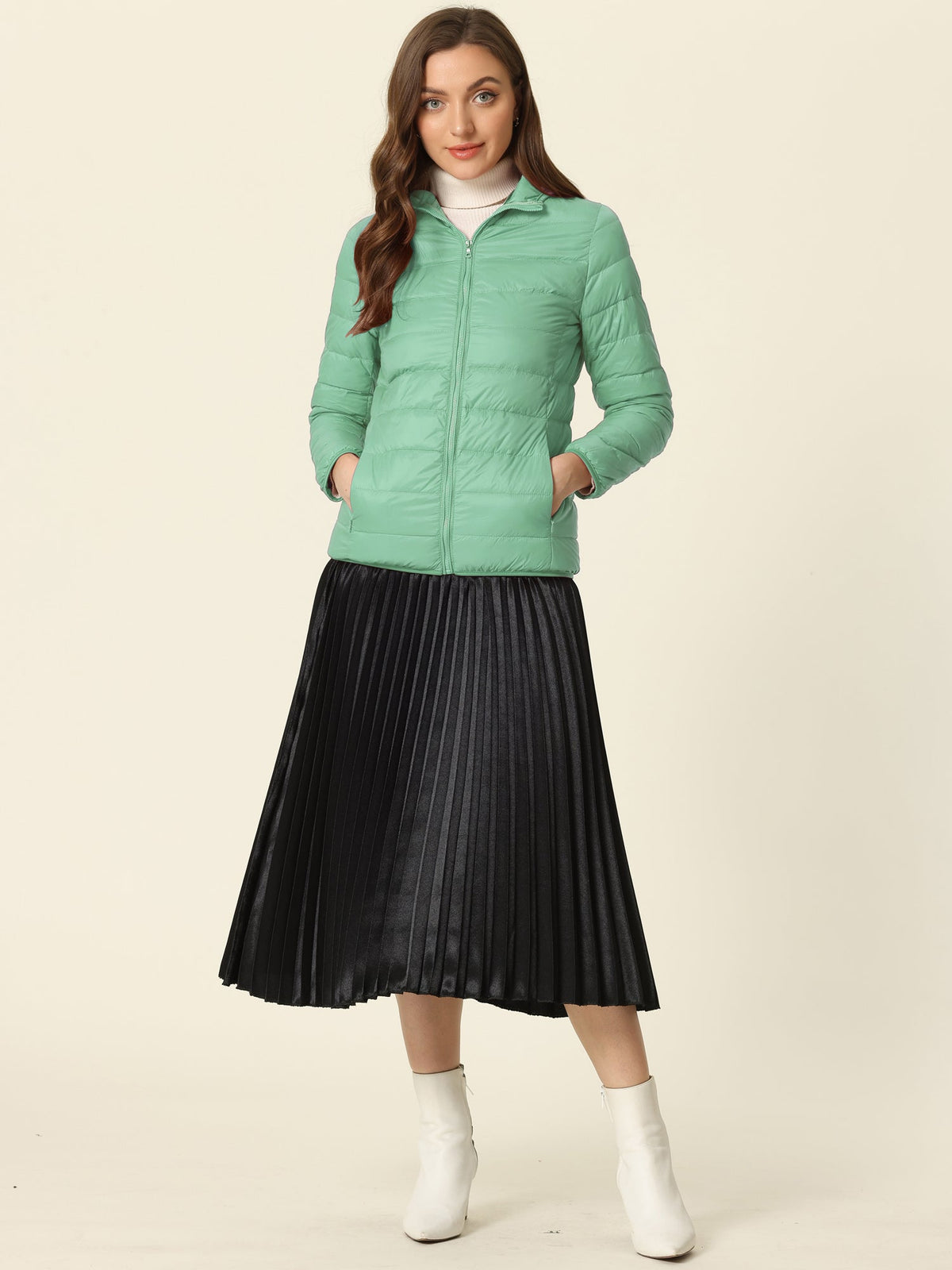 Slant Pocket Elastic Cuff Puffer