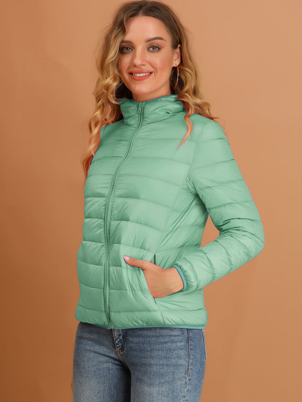 Slant Pocket Elastic Cuff Puffer