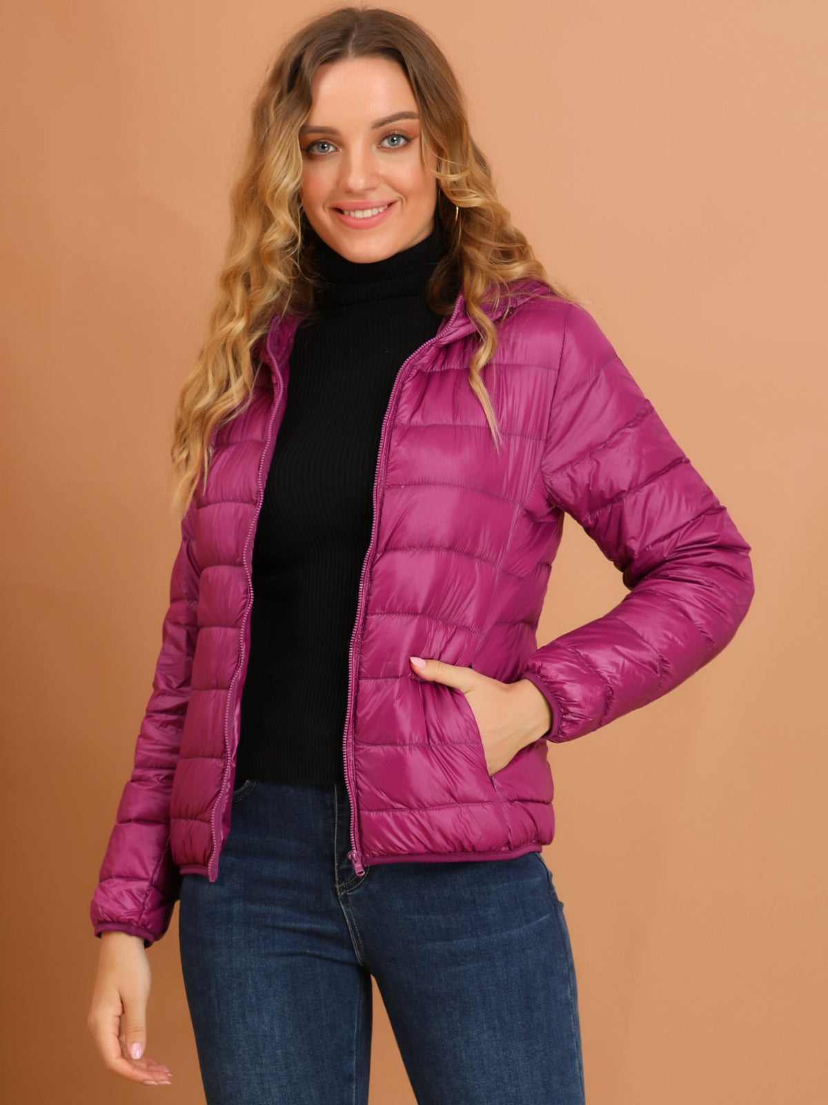Slant Pocket Elastic Cuff Puffer
