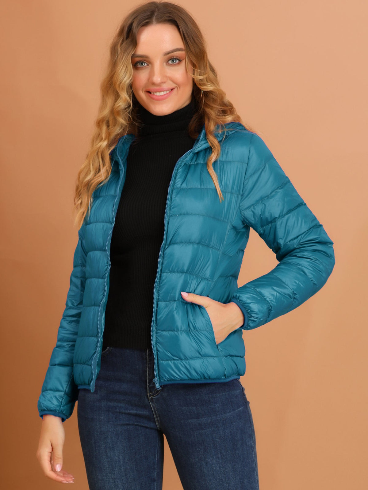 Slant Pocket Elastic Cuff Puffer