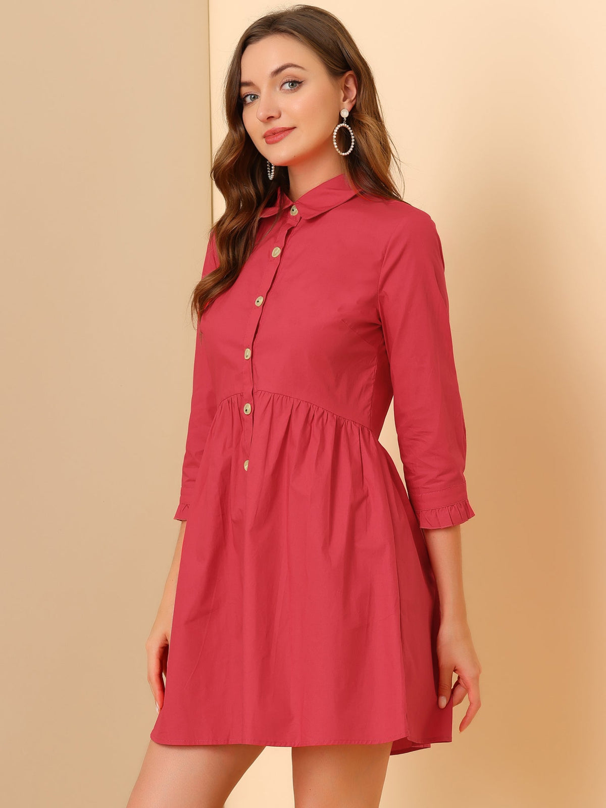 Point-Collar Ruched Dress