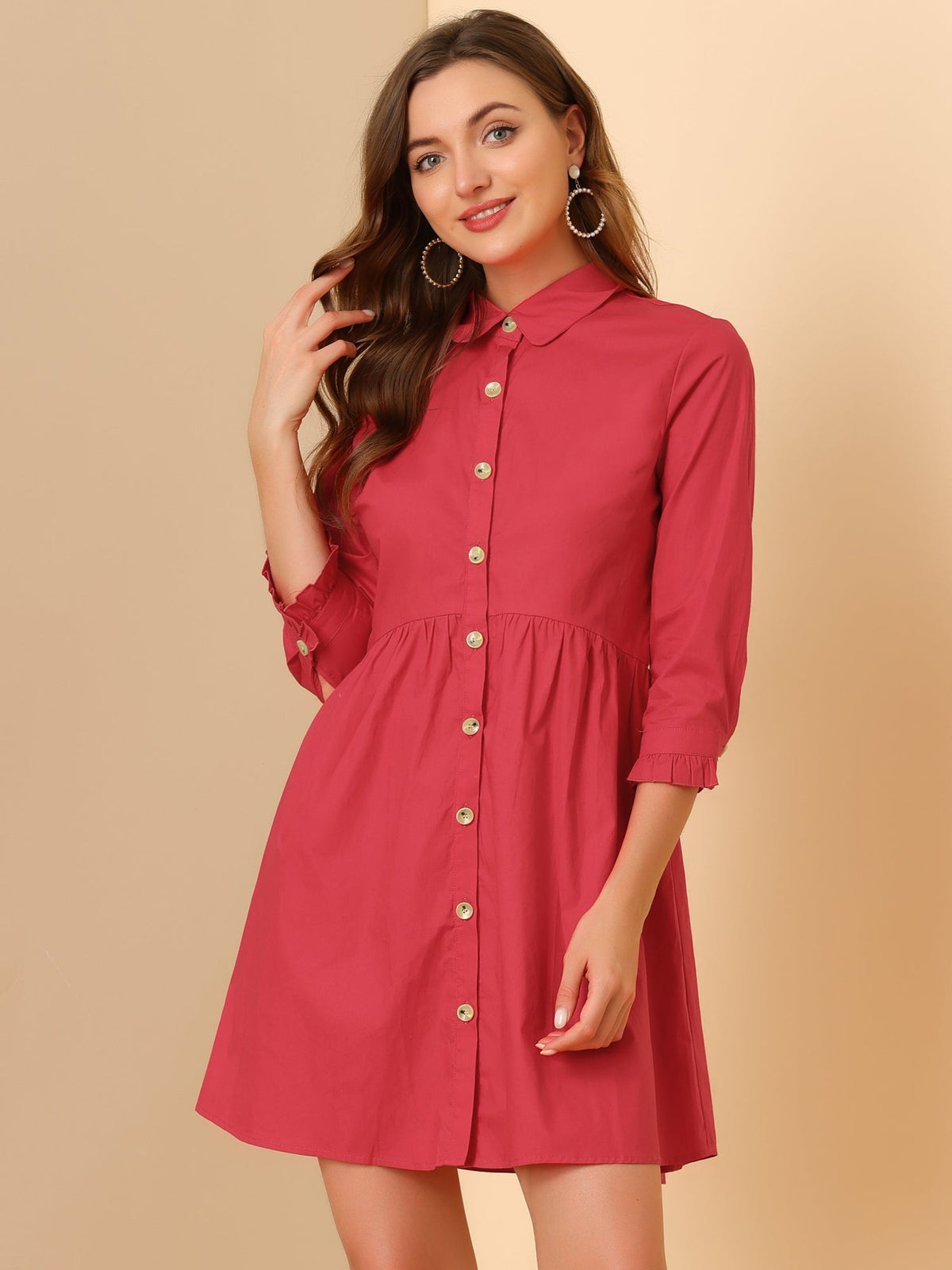 Point-Collar Ruched Dress