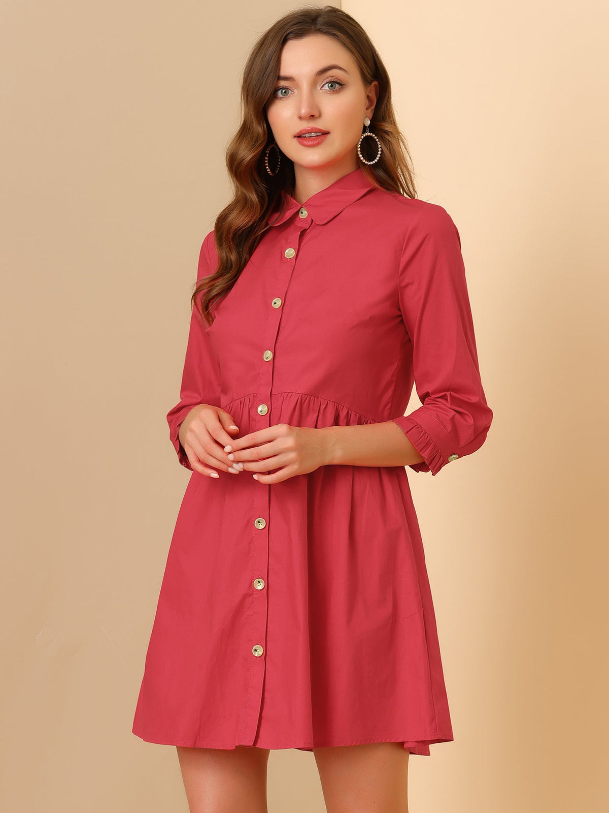 Point-Collar Ruched Dress