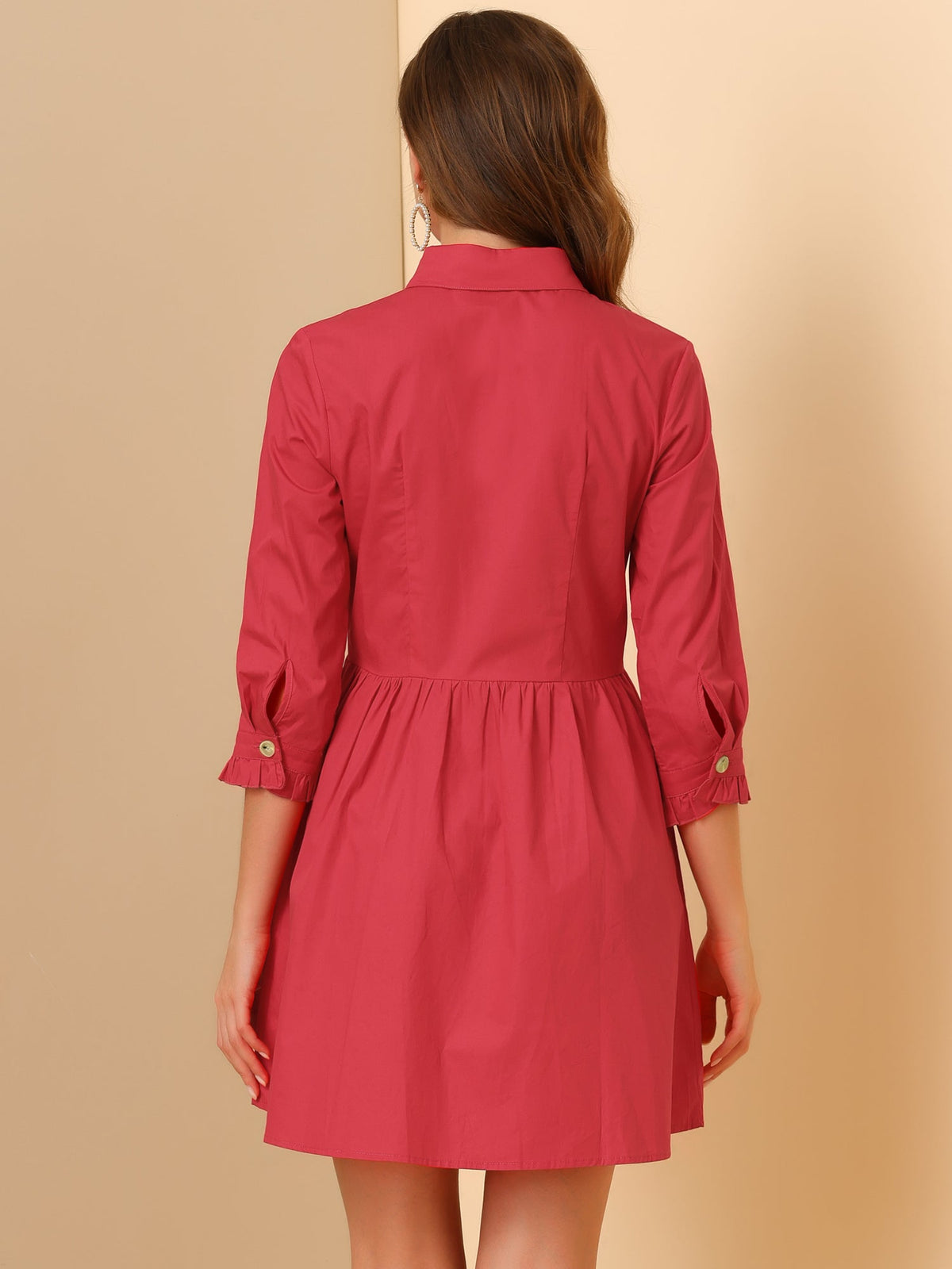 Point-Collar Ruched Dress