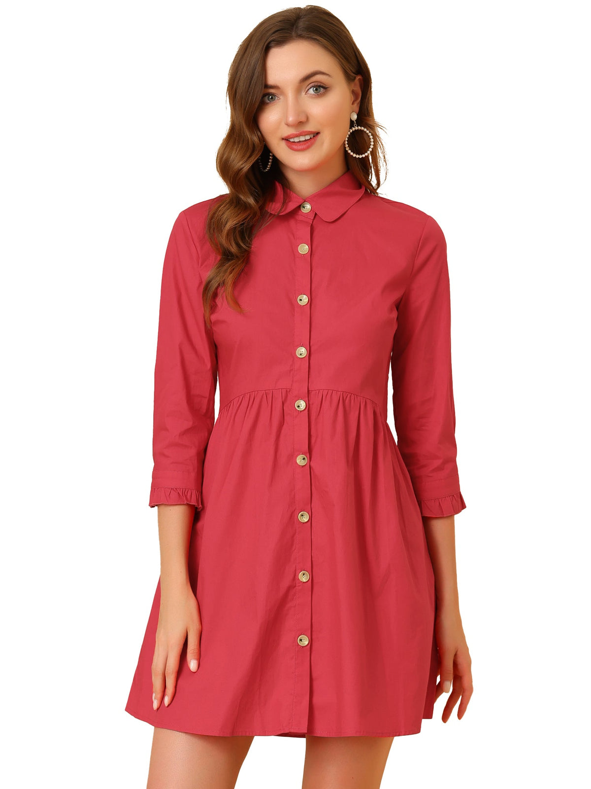 Point-Collar Ruched Dress