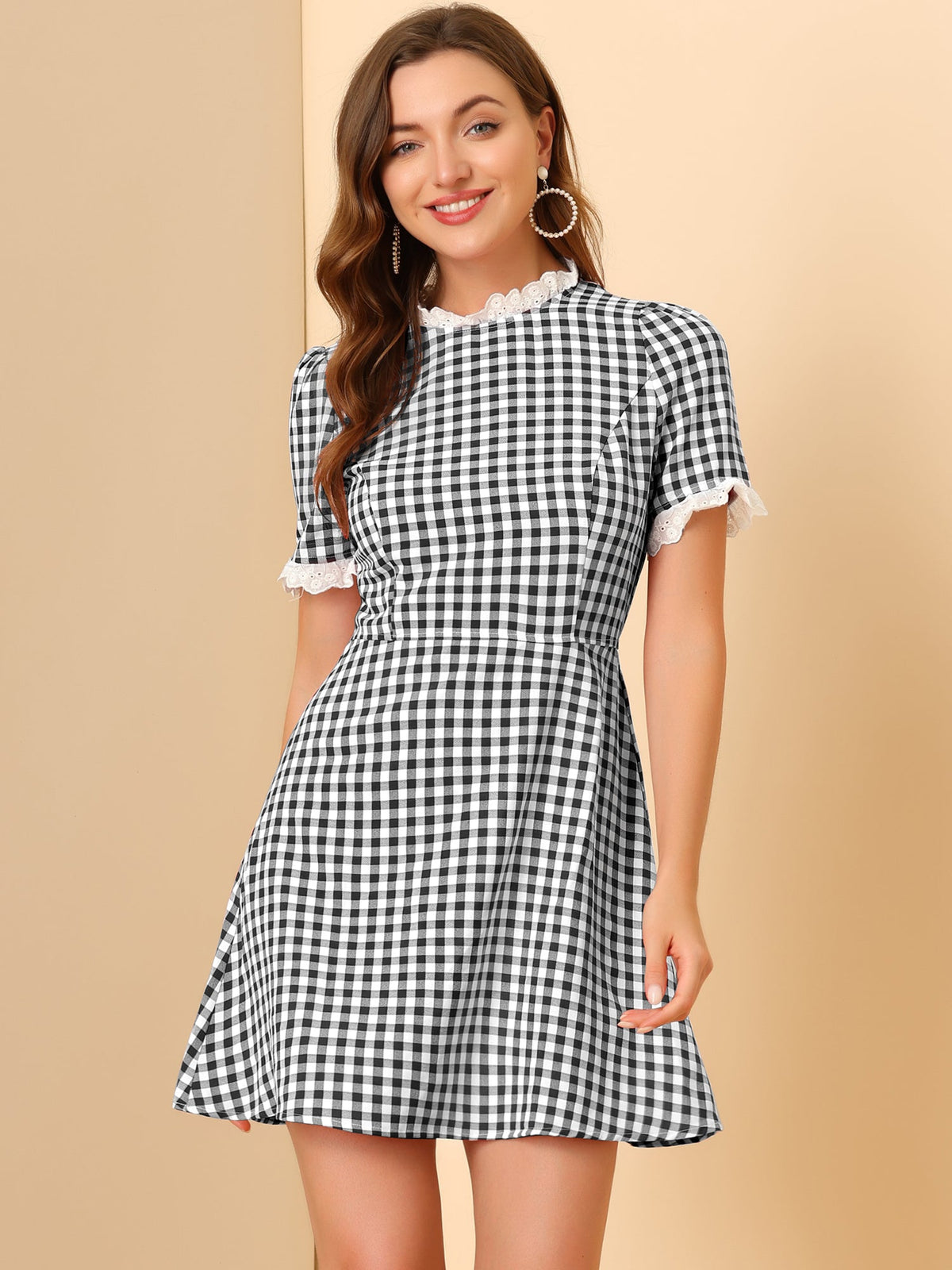Ruffle Neck Contrast Pane Dress