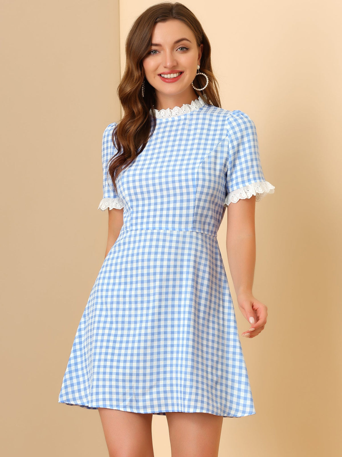 Ruffle Neck Contrast Pane Dress