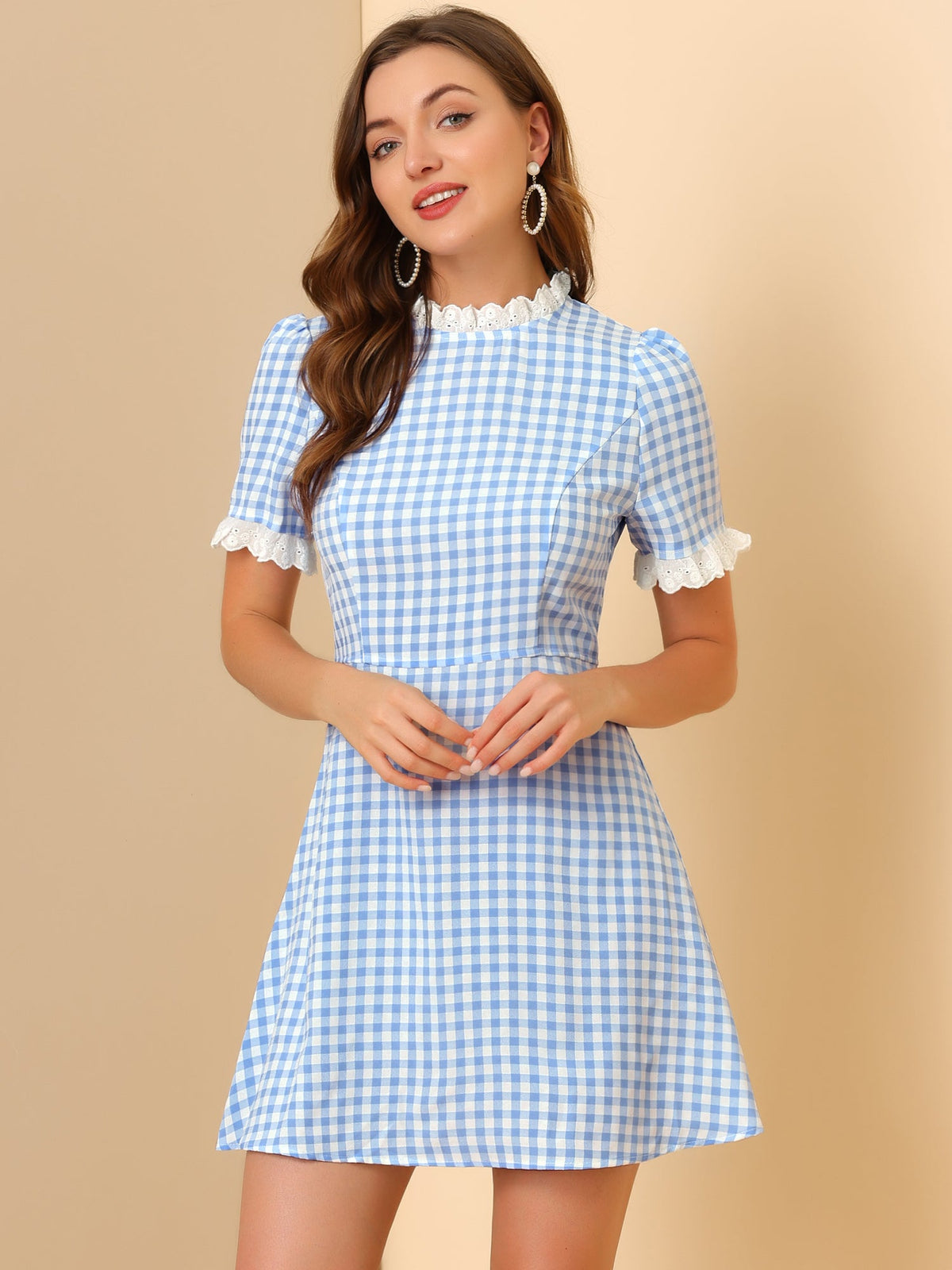 Ruffle Neck Contrast Pane Dress