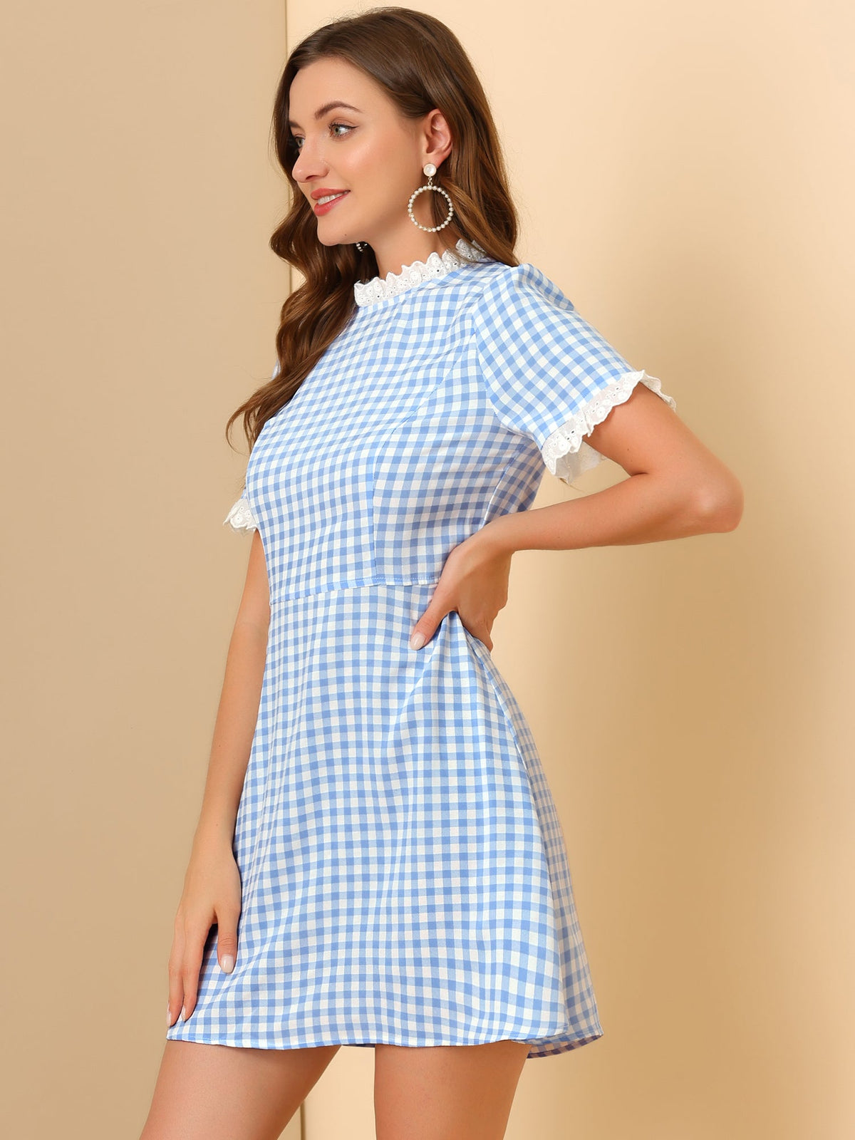 Ruffle Neck Contrast Pane Dress