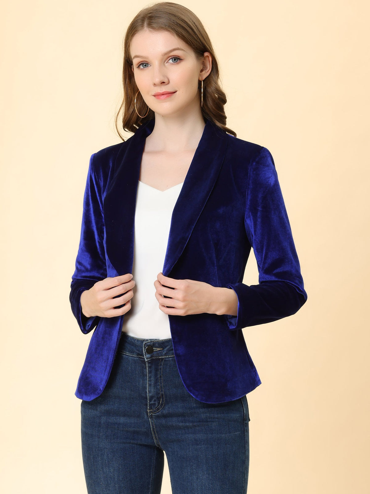 Velvet Shawl-Collar Single-Button Blazer