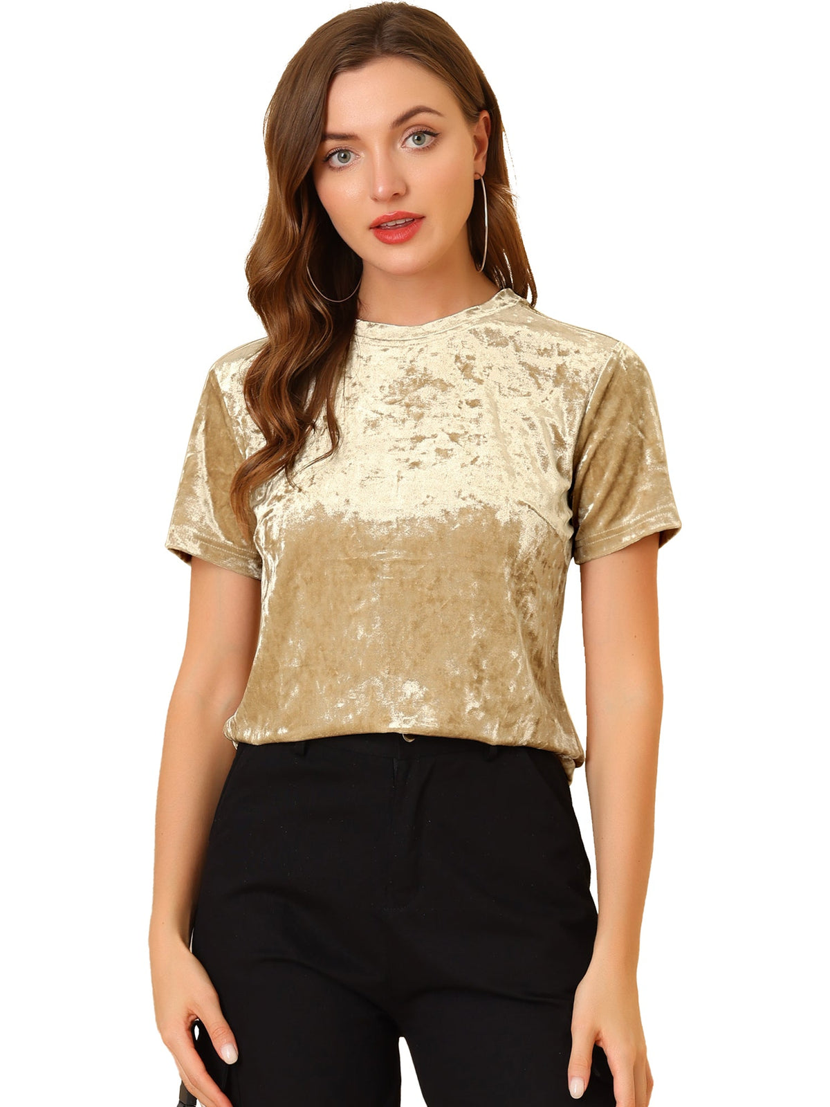 Velvet Crew Neck Short Tee