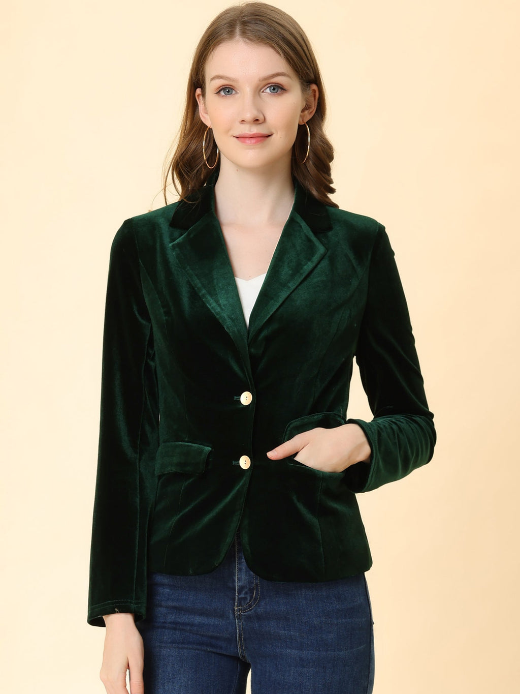 Button-Down Drape Velvet Blazer