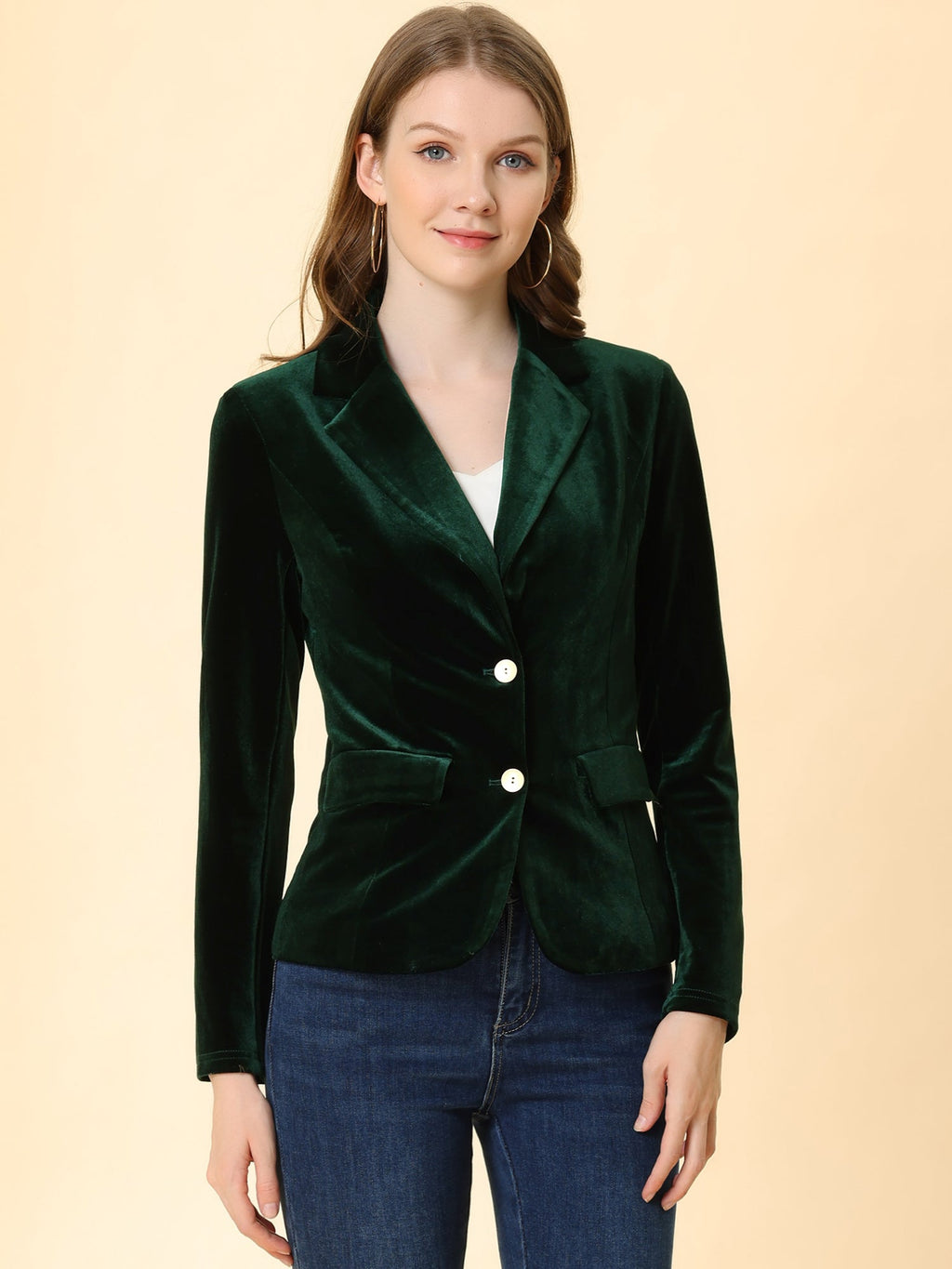 Button-Down Drape Velvet Blazer