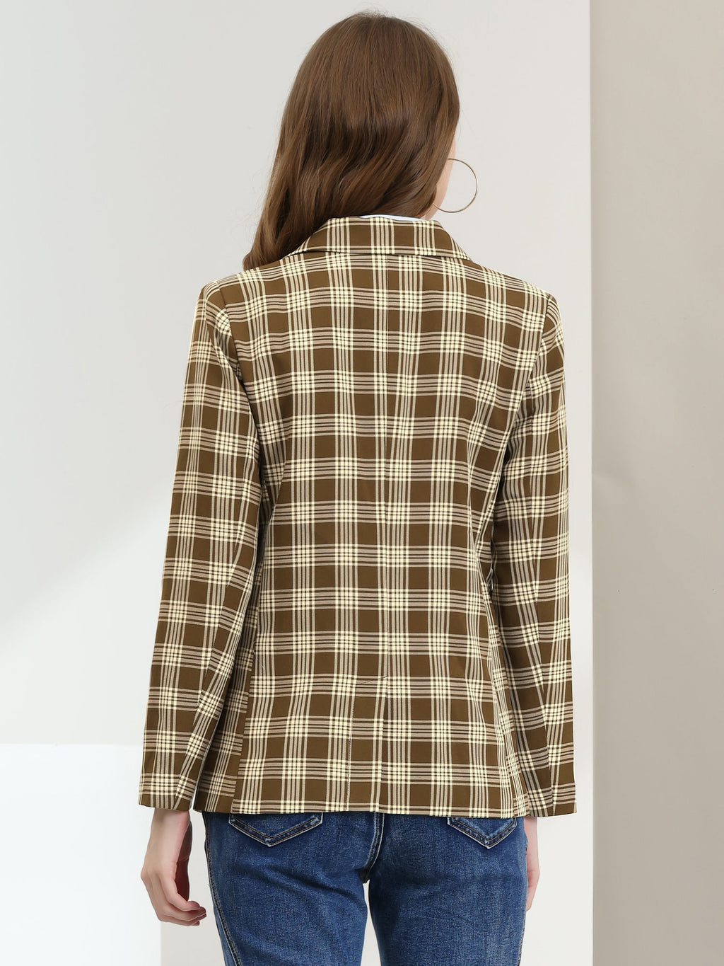 Plaid Padded-Double Breasted Blazer