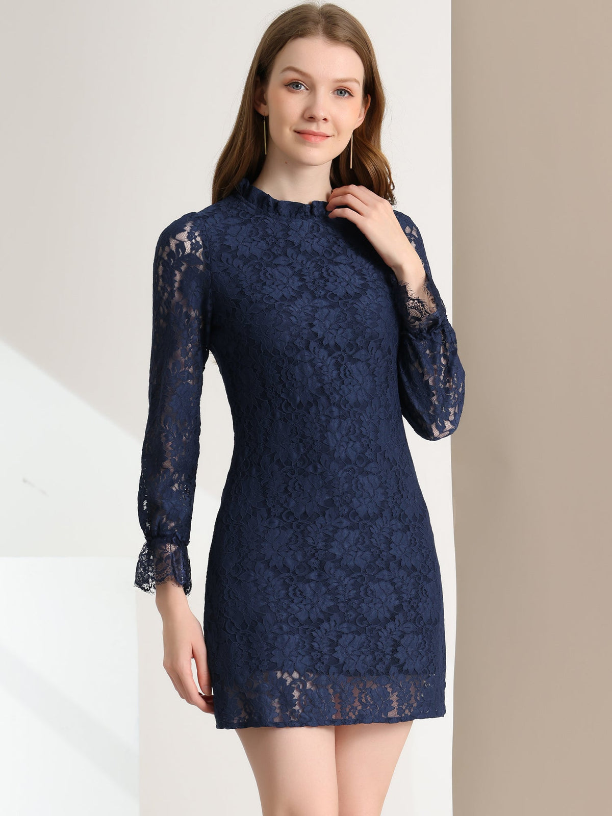 Floral Lace Crew Neck Dress