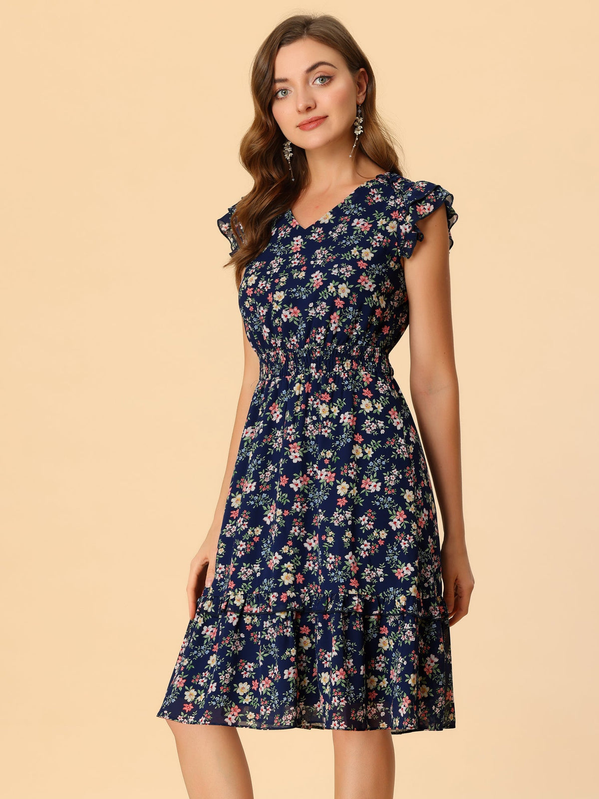 V-Neck Floral Flutter Dress