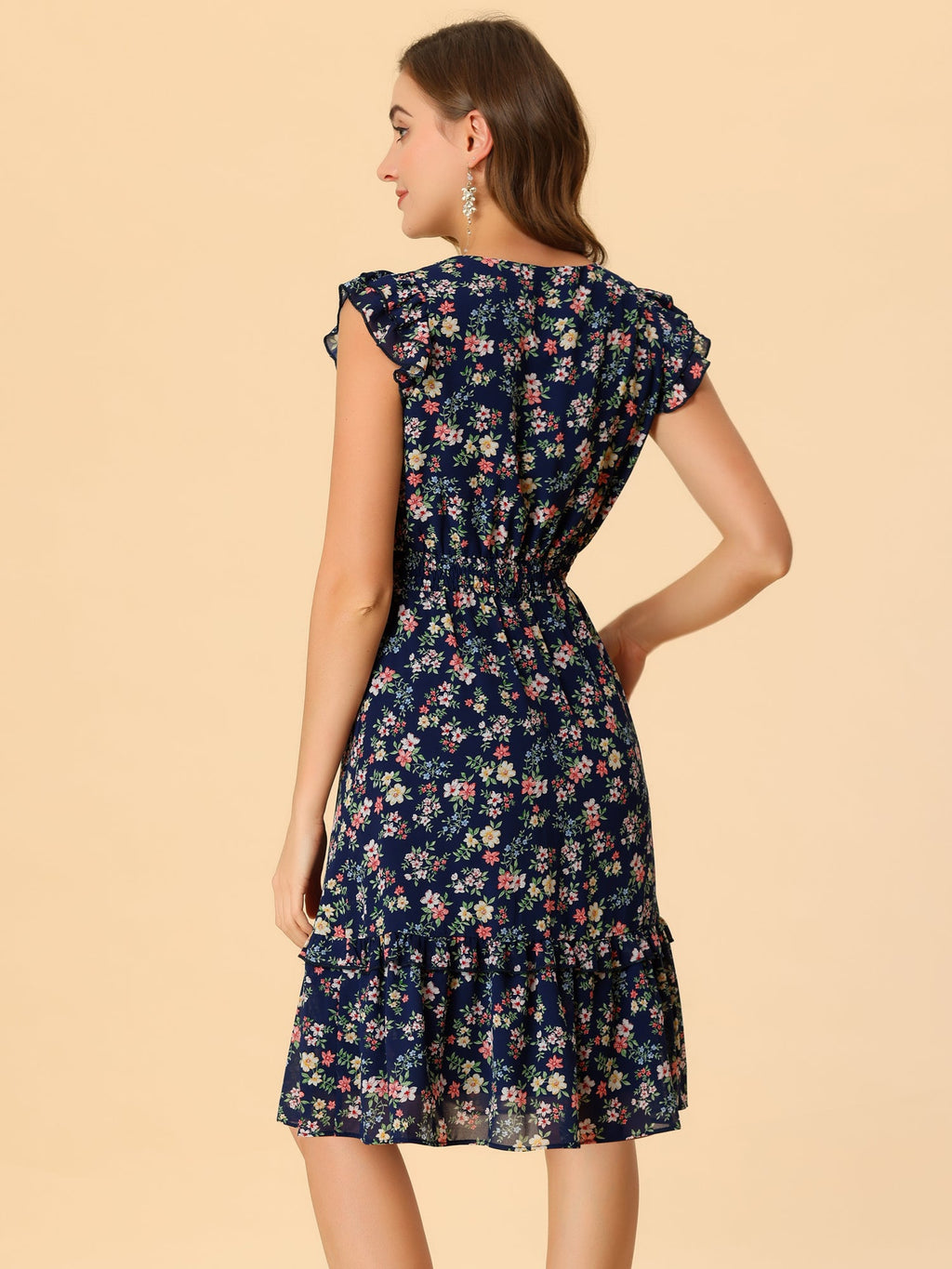 V-Neck Floral Flutter Dress