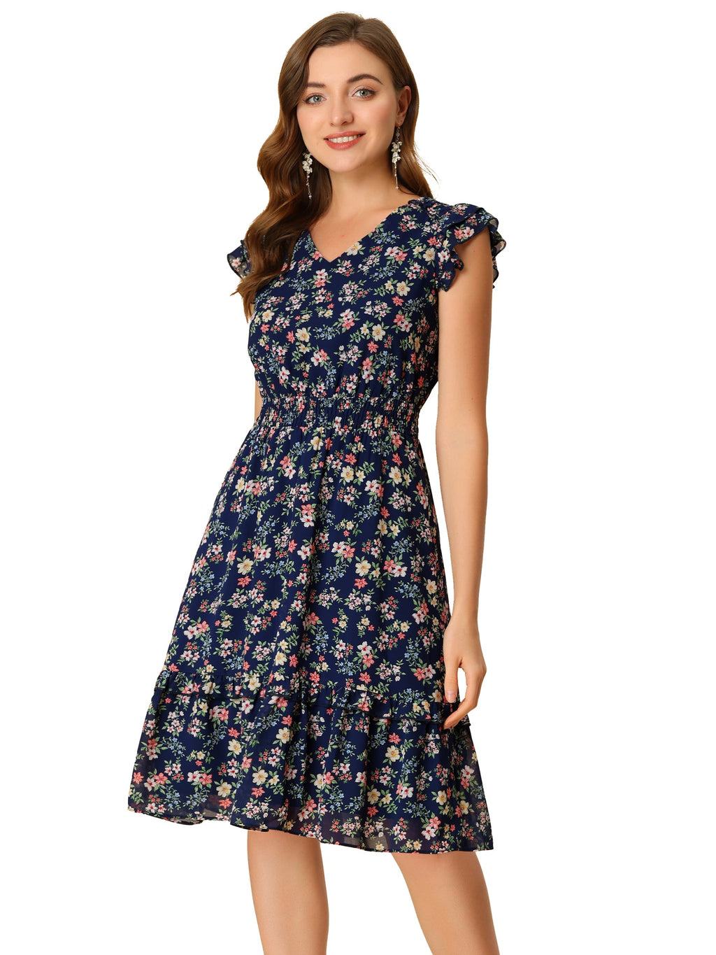 V-Neck Floral Flutter Dress