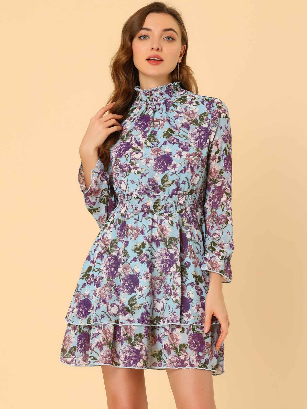 Smocked Chiffon Floral Mini Dress