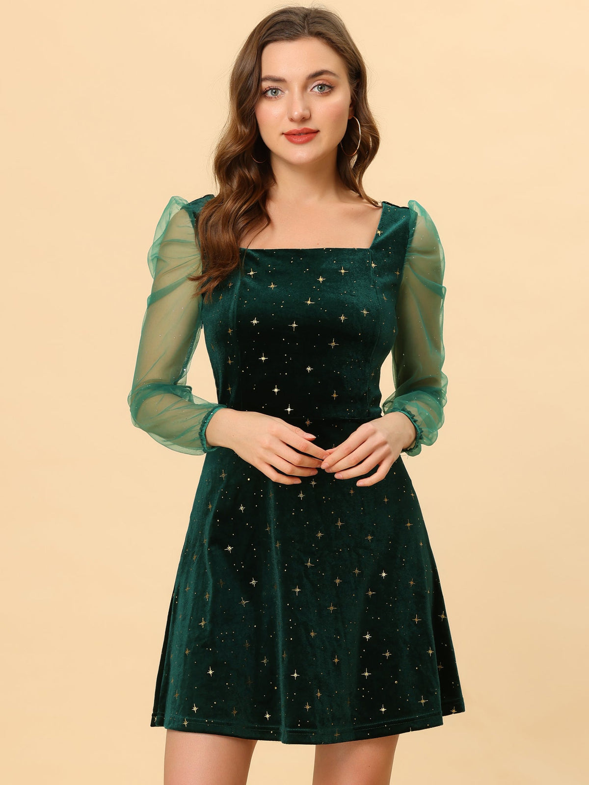 Glitter Star Square Neck Mini Dress