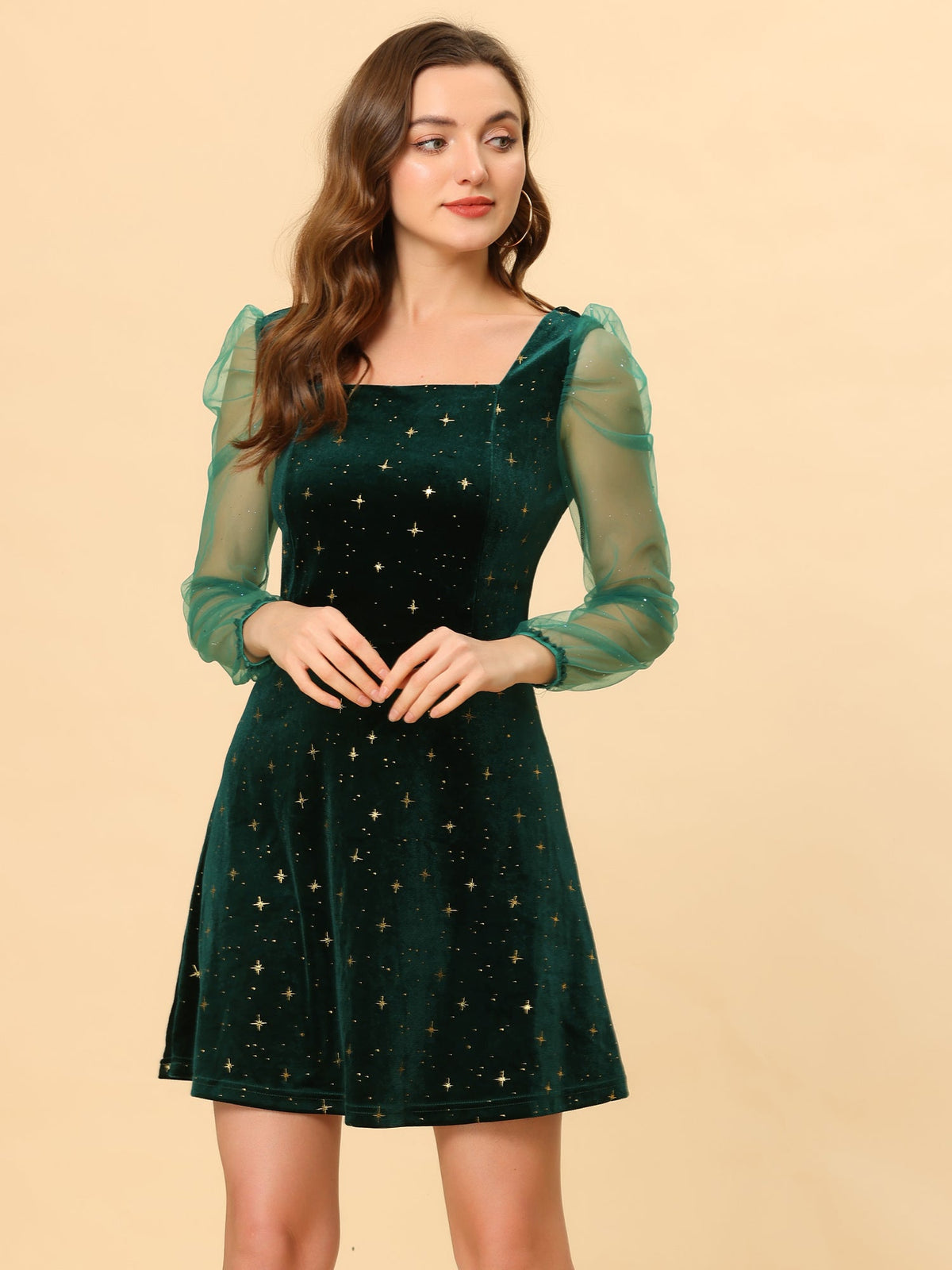Glitter Star Square Neck Mini Dress