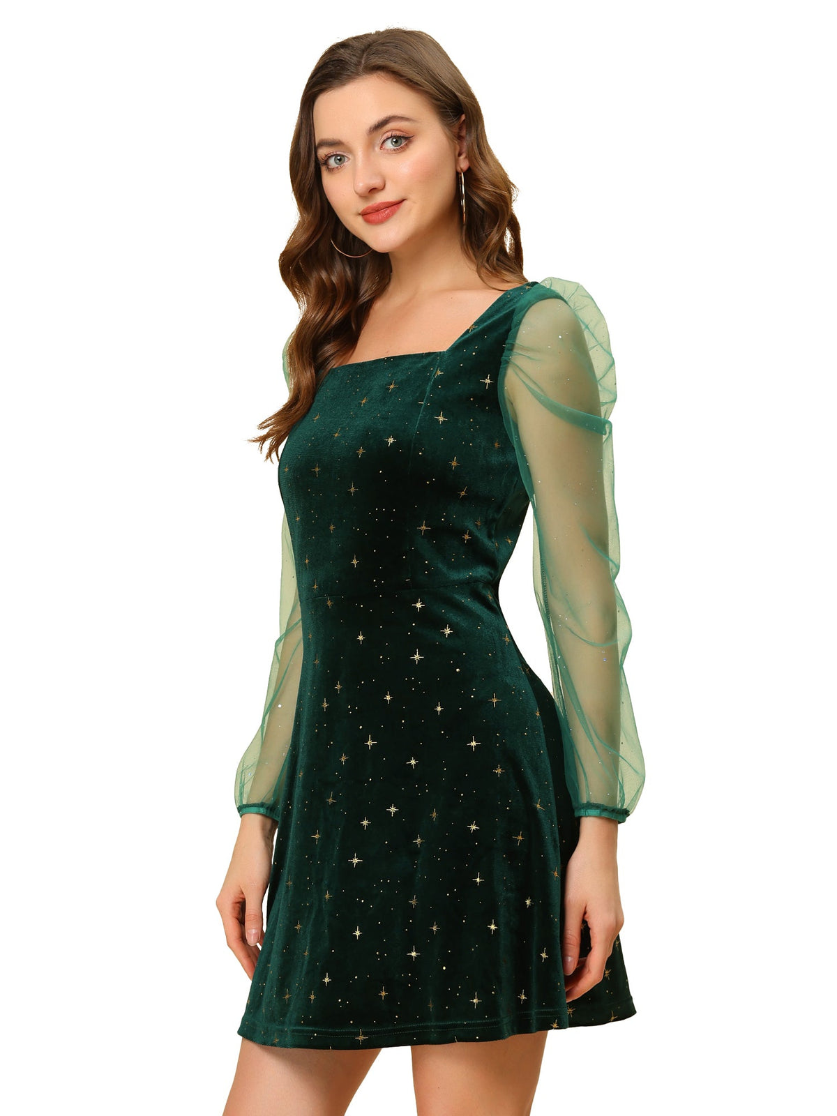 Glitter Star Square Neck Mini Dress