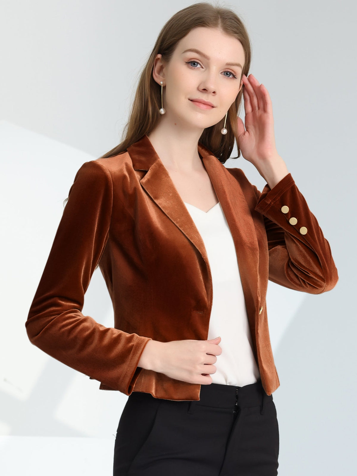 Cropped Velvet Decor-Cuff Blazer