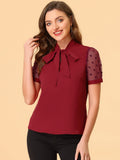 Mesh Sleeve Bow Tie Blouse