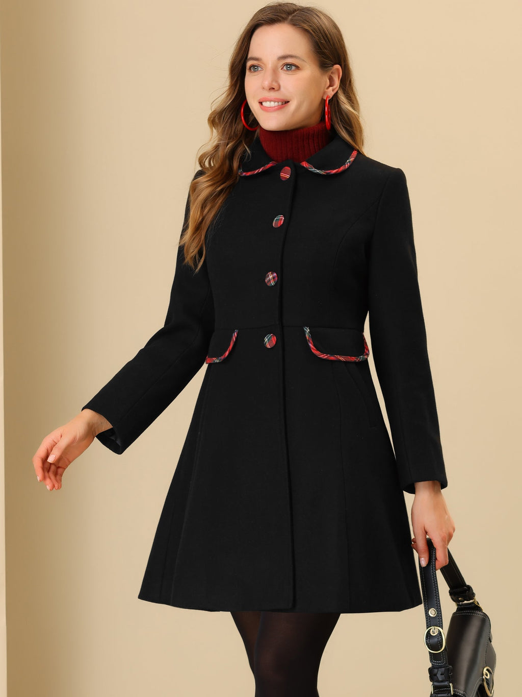 Mid-Thigh Polyester Contrast Coat