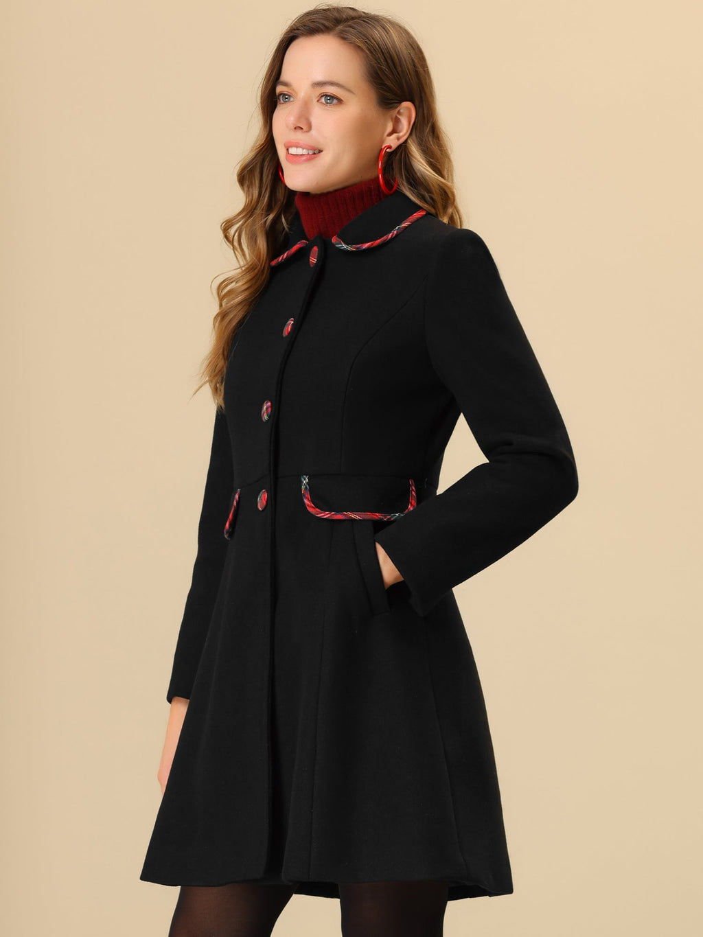 Mid-Thigh Polyester Contrast Coat