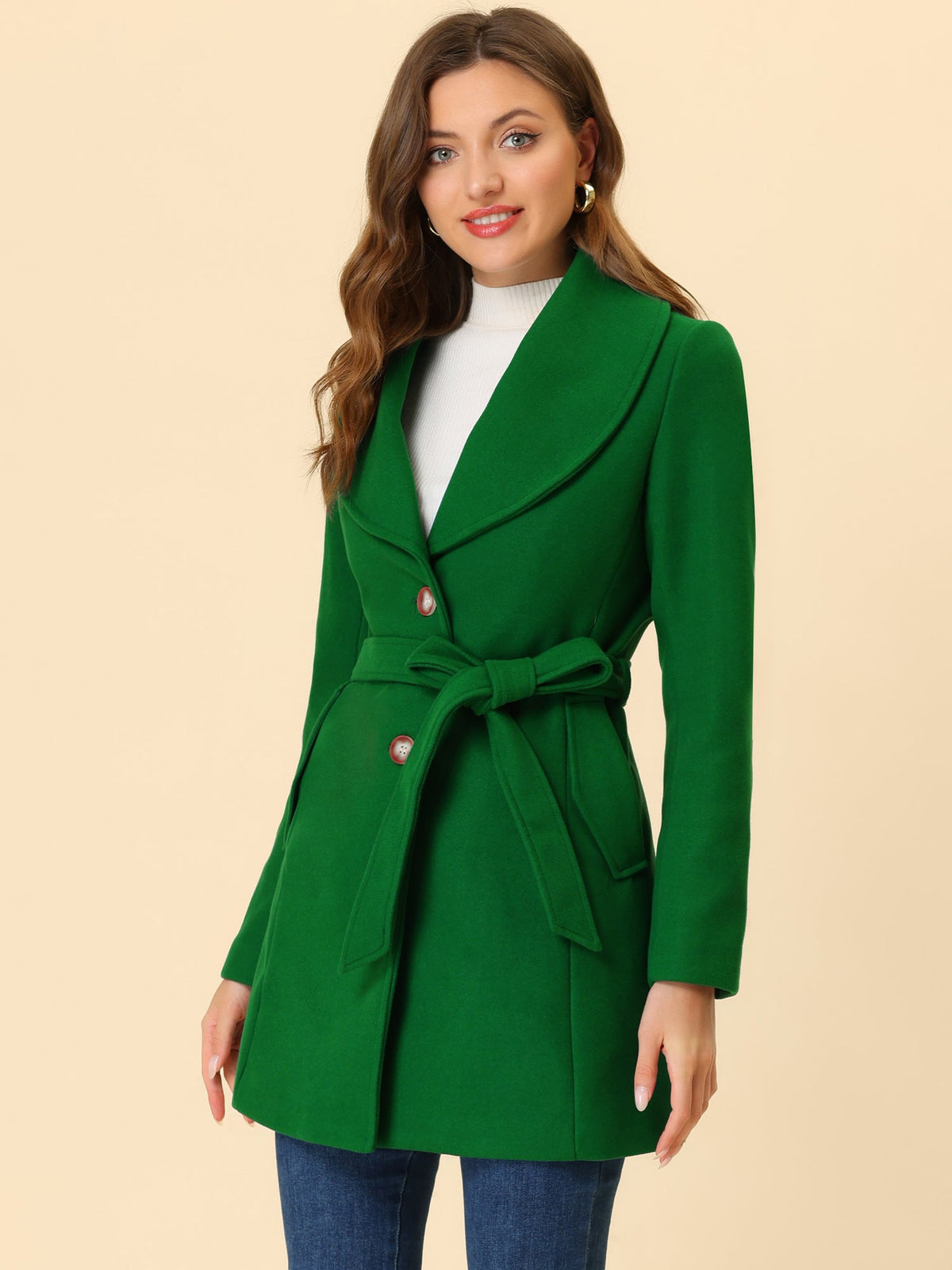 Round Lapel Belted Trench