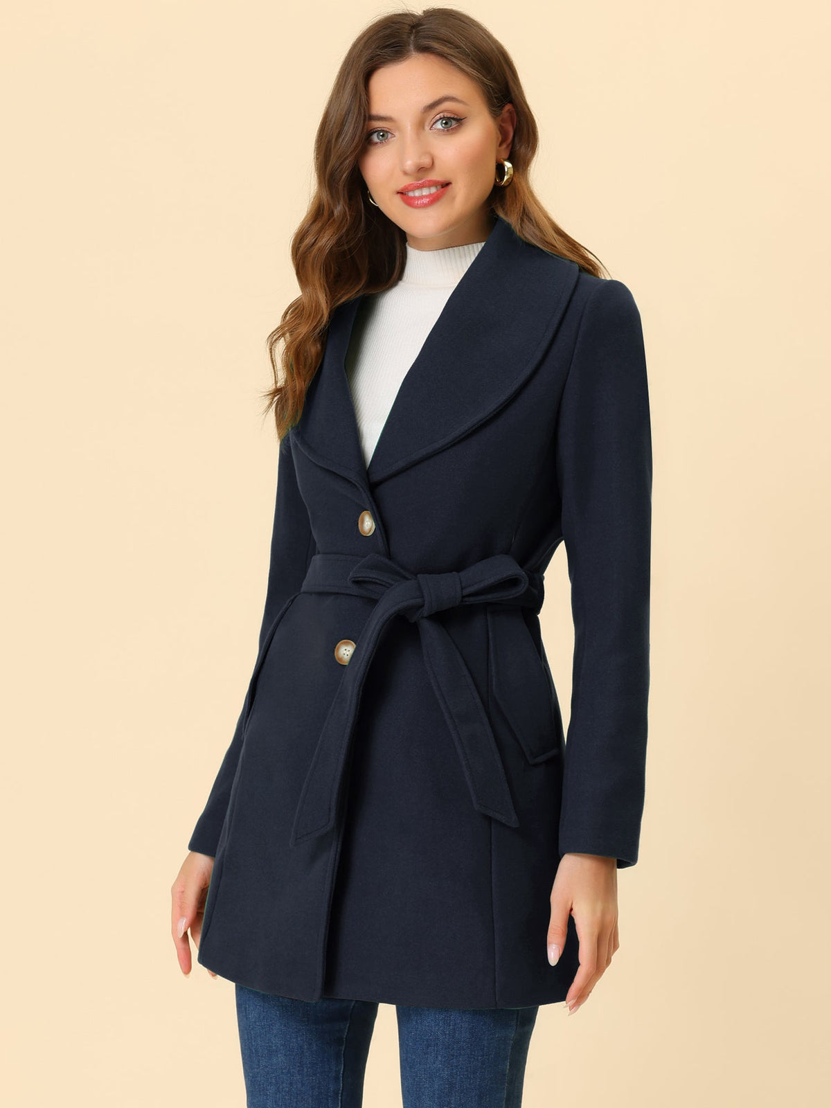 Round Lapel Belted Trench