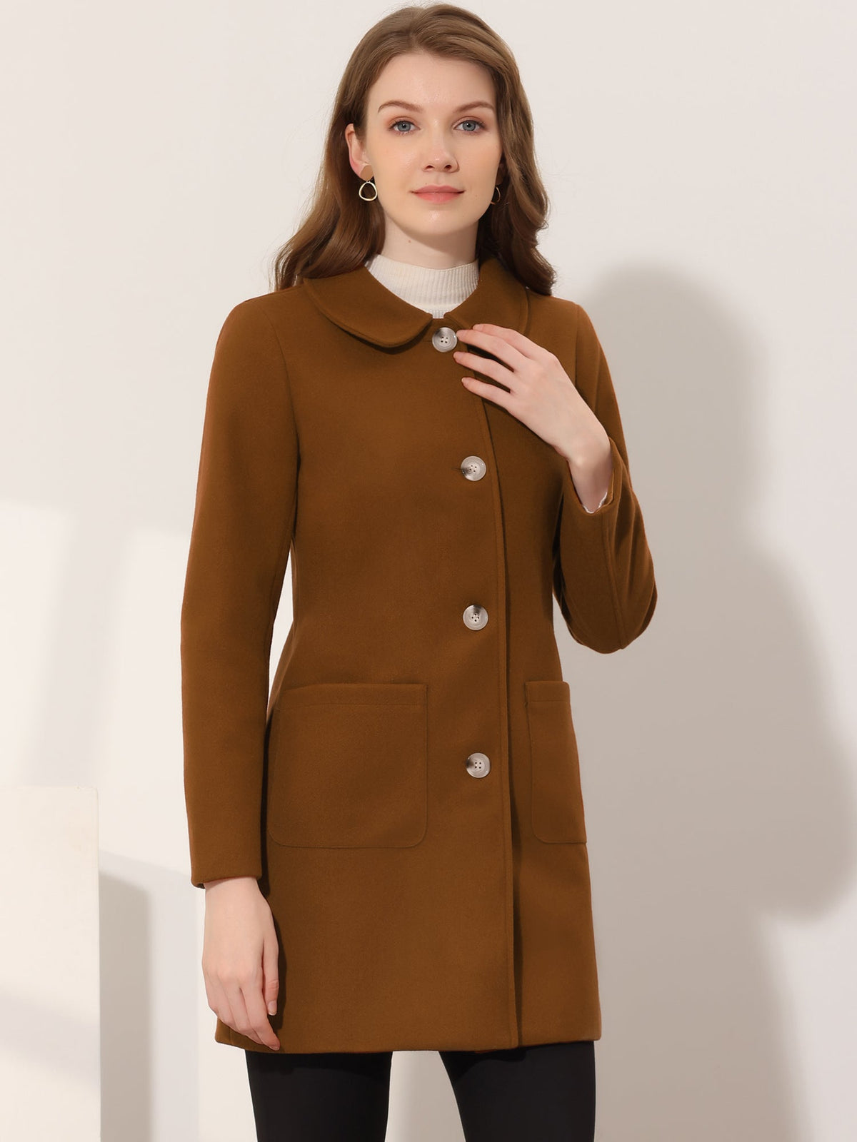 Turn-Down Collar Structured Overcoat