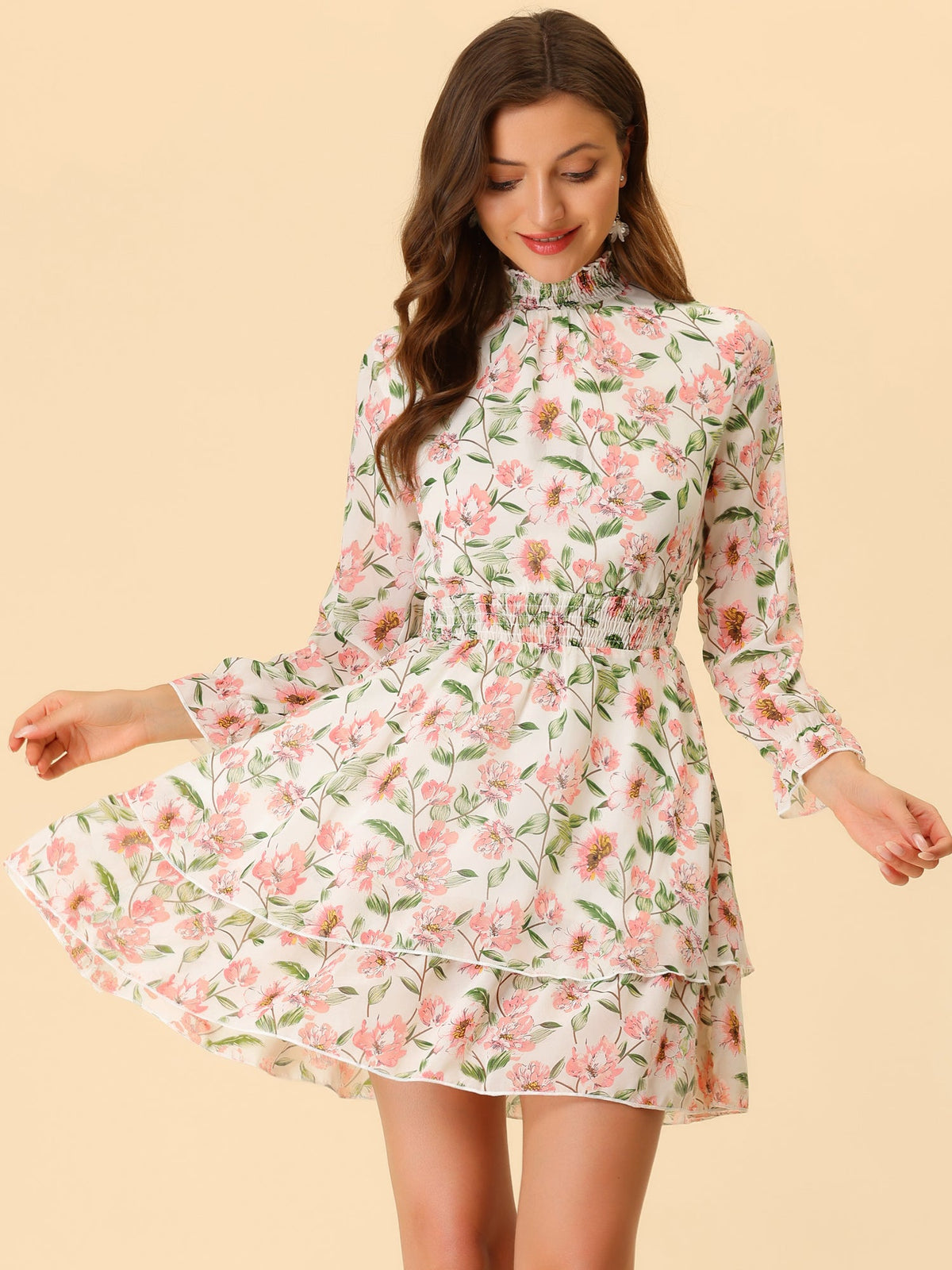Smocked Chiffon Floral Mini Dress