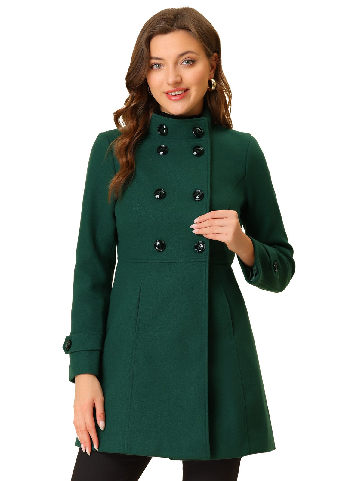 Double-Breasted Stand Collar Midi Coat