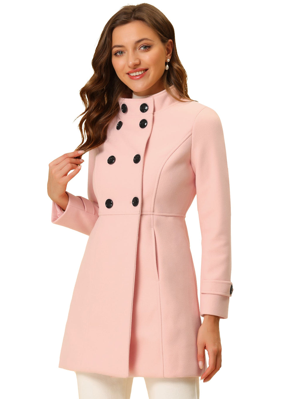 Double-Breasted Stand Collar Midi Coat