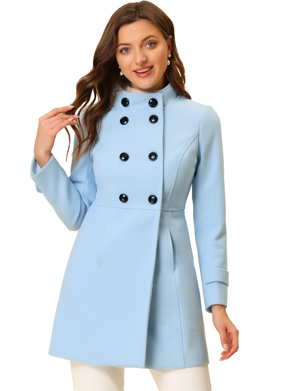 Double-Breasted Stand Collar Midi Coat