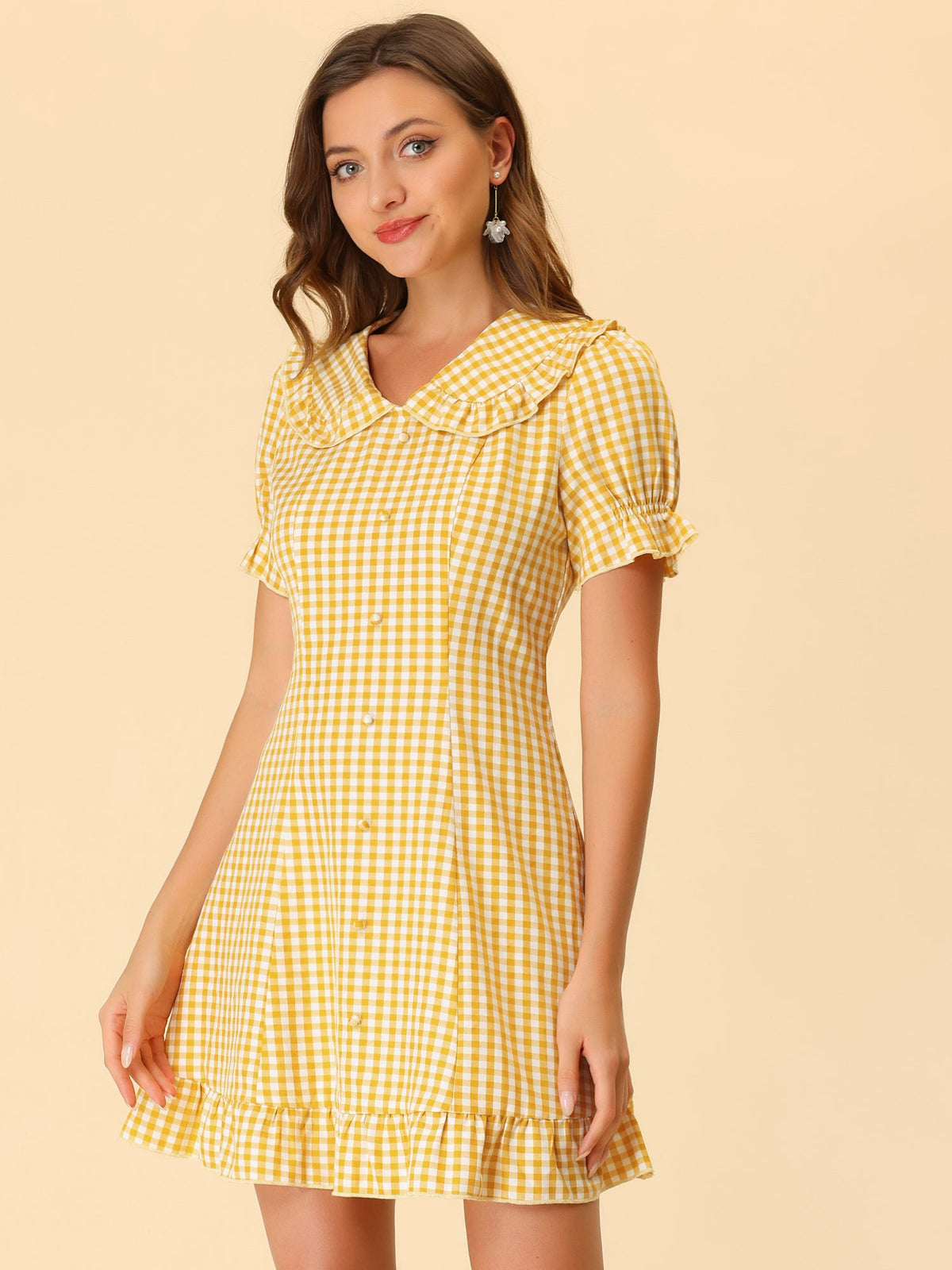 Puff Sleeve Ruffle Above-Knee Dress