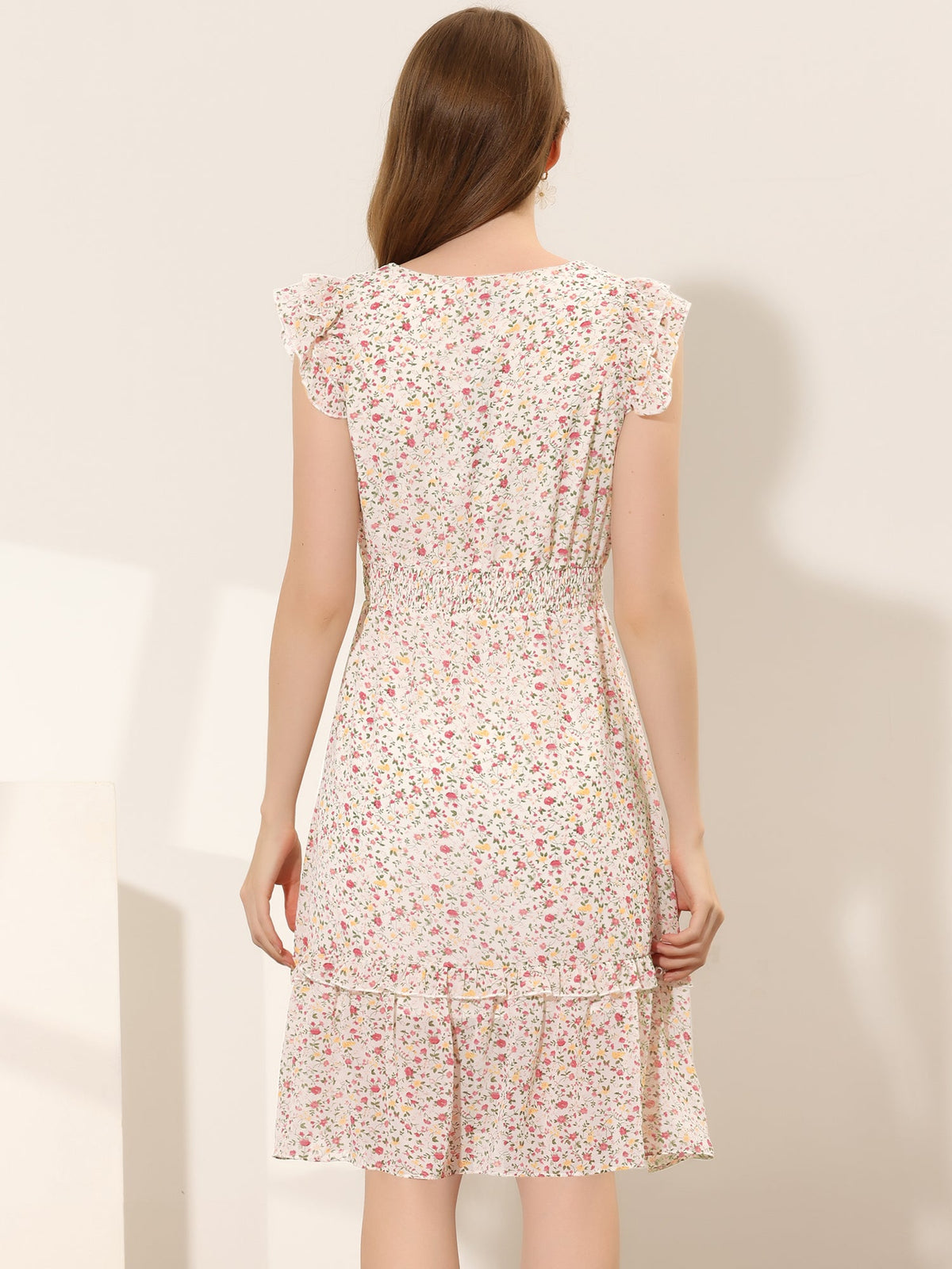 V-Neck Floral Flutter Dress