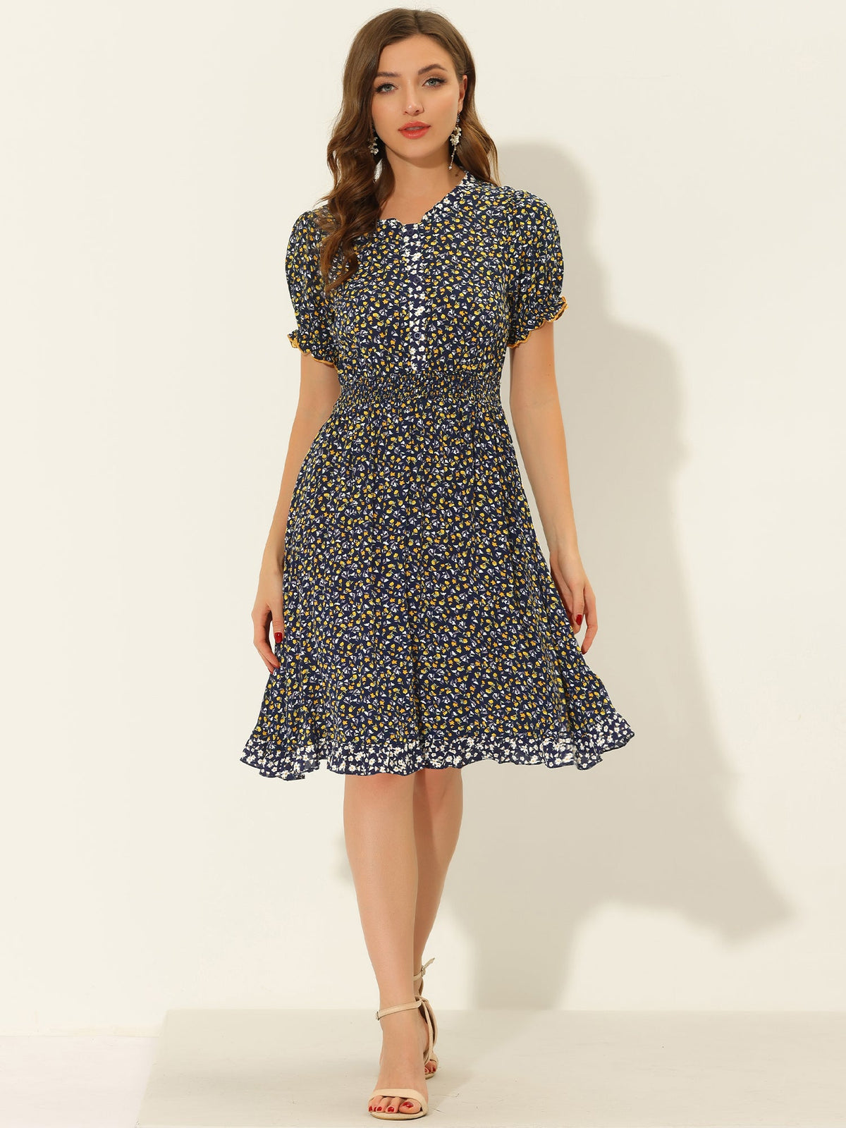 Ditsy Floral Ruffle Smock Dress