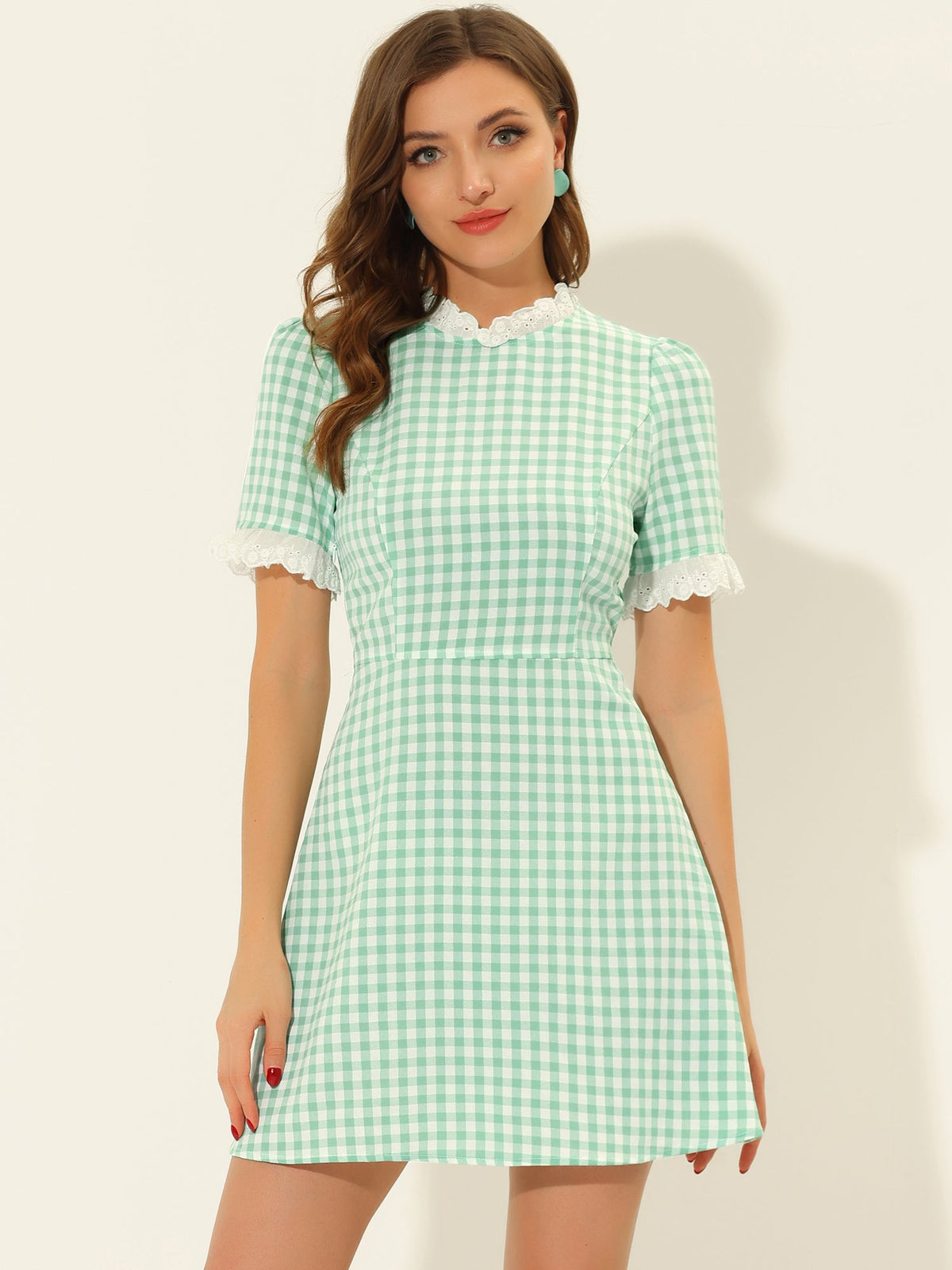 Ruffle Neck Contrast Pane Dress