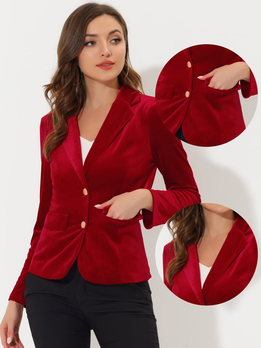 Button-Down Drape Velvet Blazer