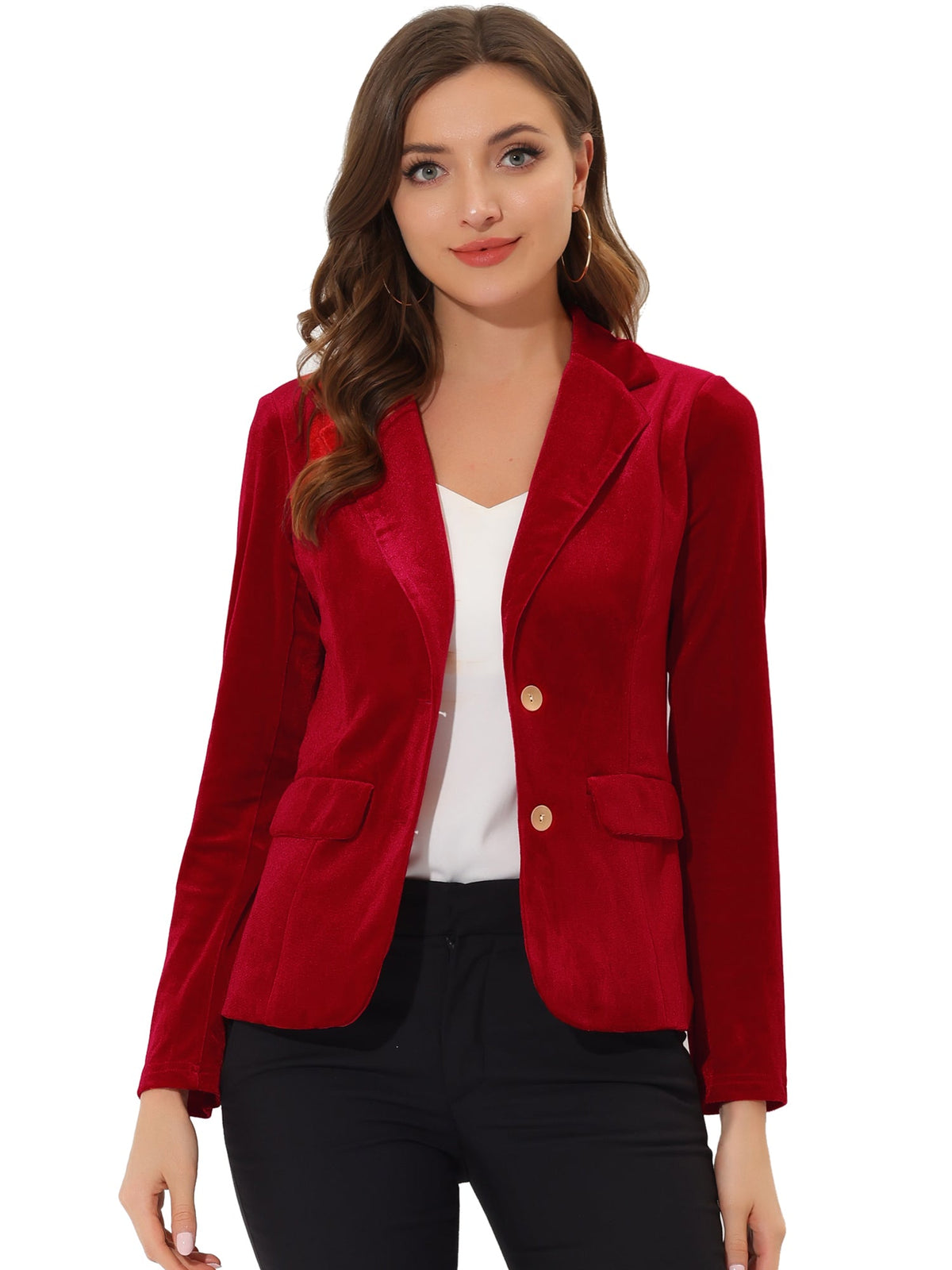 Button-Down Drape Velvet Blazer