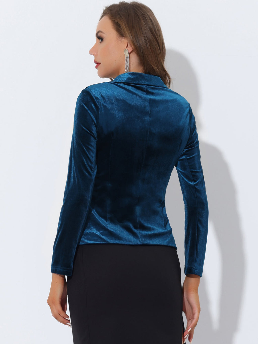 Button-Down Drape Velvet Blazer