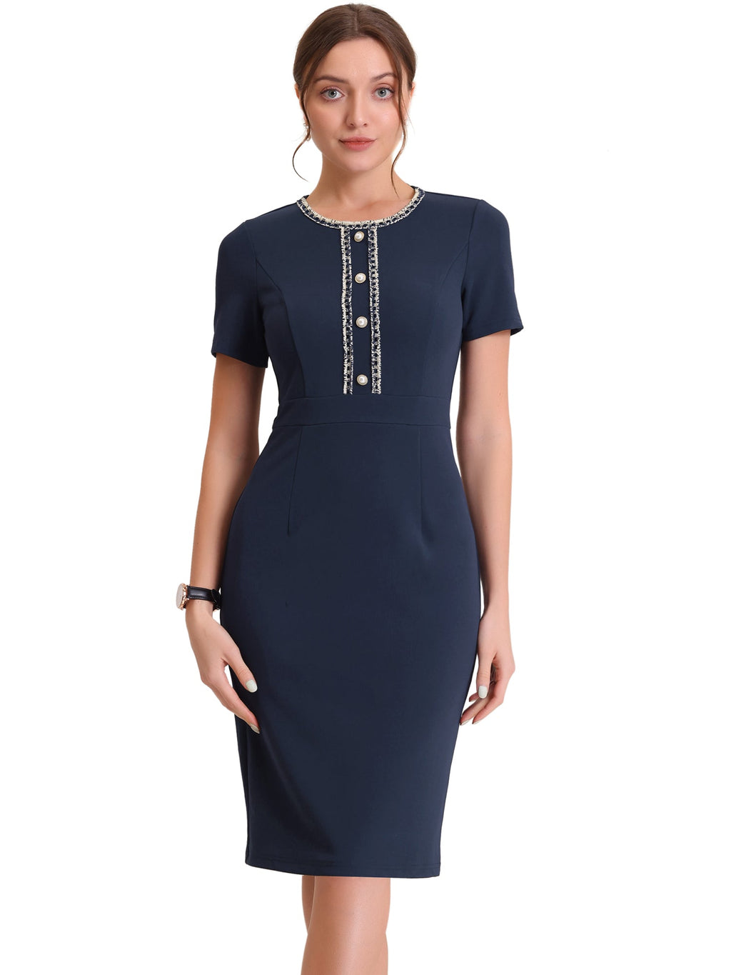 Tweed-Trim Work Dress