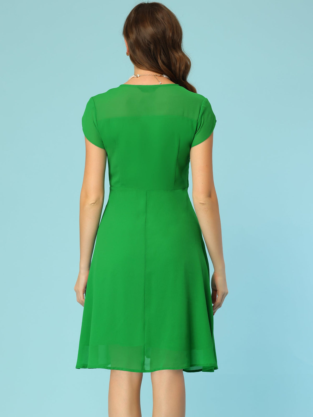 V-Neck High-Waist Chiffon Dress