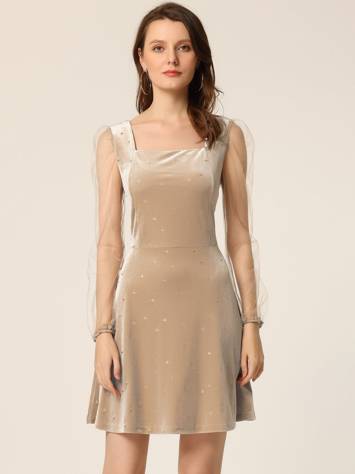 Glitter Star Square Neck Mini Dress